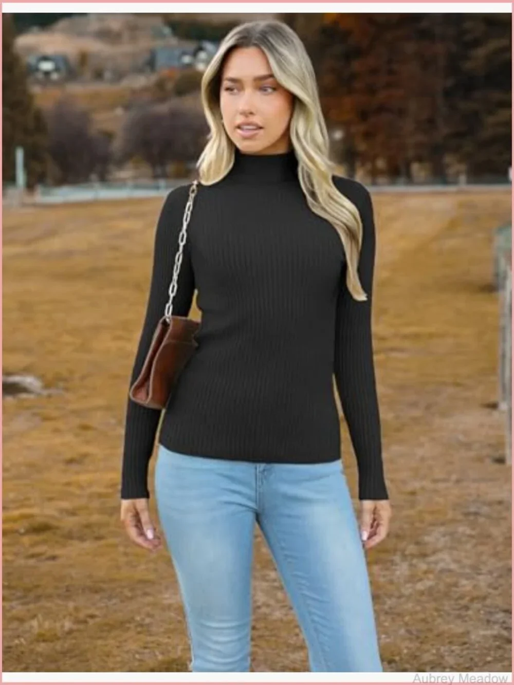 Turtleneck Sweater Pullover Ribbed Knit Long Sleeve Slim Fit